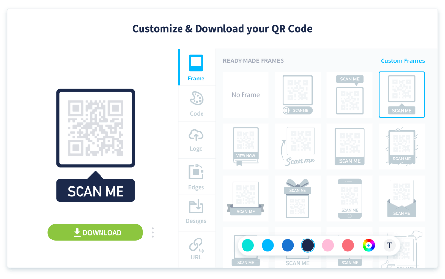 A selection of frame options for your QR Code design.